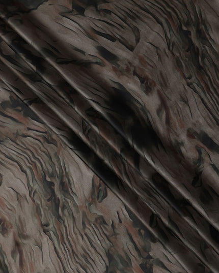 Brown Black Abstract Print Pure Silk Satin Fabric, 140 Cms Width, South Korea-D25230
