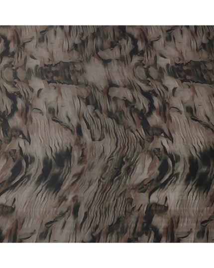 Brown Black Abstract Print Pure Silk Satin Fabric, 140 Cms Width, South Korea-D25230