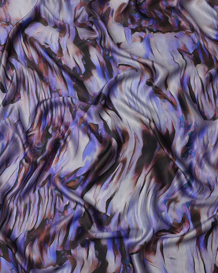 Purple Black Abstract Print Pure Silk Satin Fabric, 140 Cms Width, South Korea-D25231