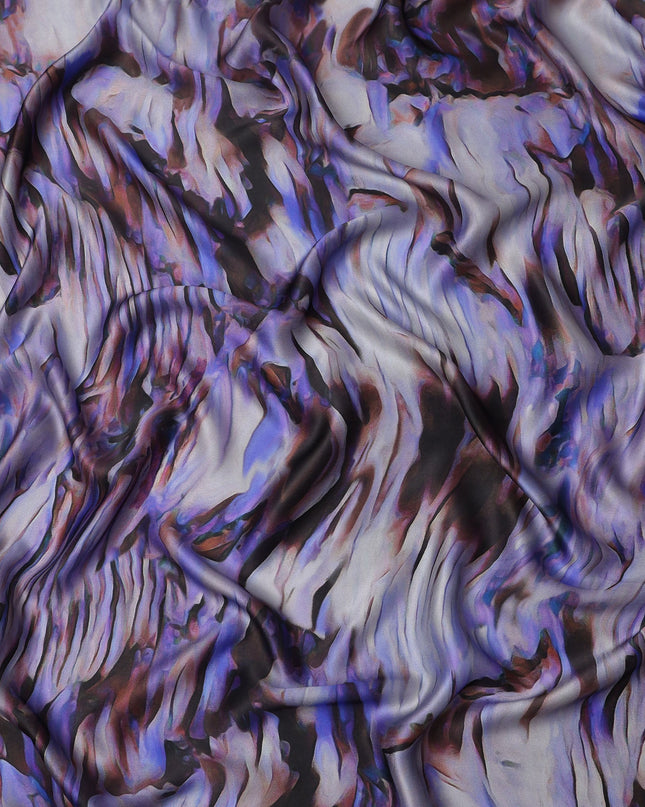 Purple Black Abstract Print Pure Silk Satin Fabric, 140 Cms Width, South Korea-D25231