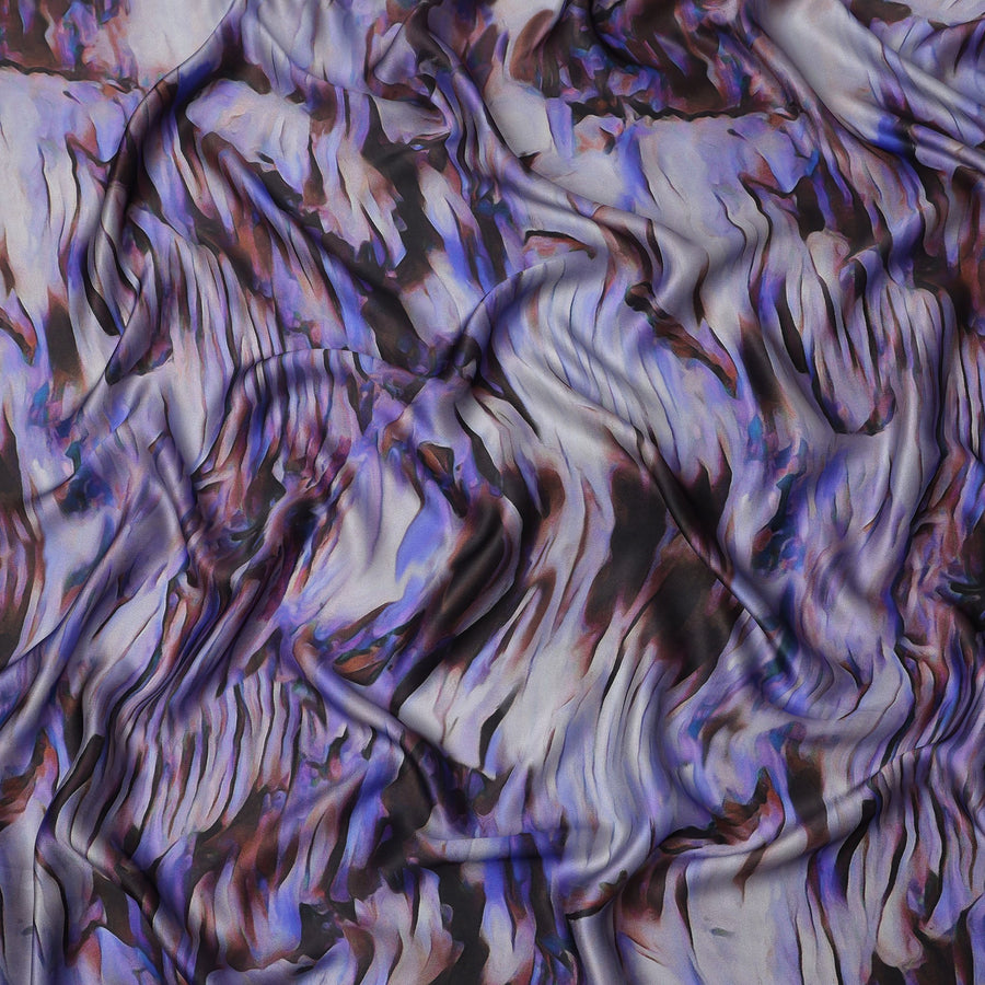 Purple Black Abstract Print Pure Silk Satin Fabric, 140 Cms Width, South Korea-D25231