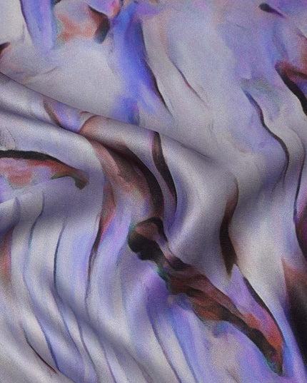 Purple Black Abstract Print Pure Silk Satin Fabric, 140 Cms Width, South Korea-D25231