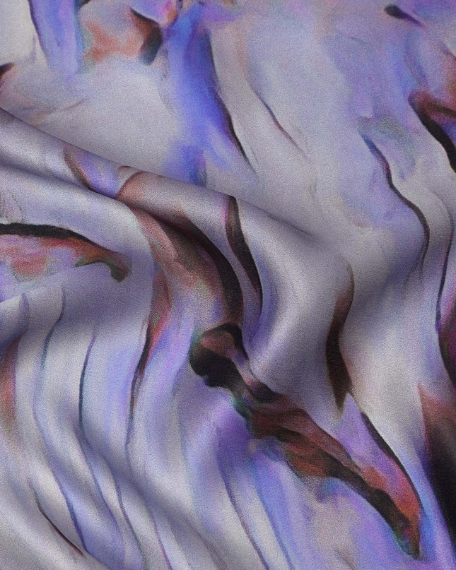 Purple Black Abstract Print Pure Silk Satin Fabric, 140 Cms Width, South Korea-D25231