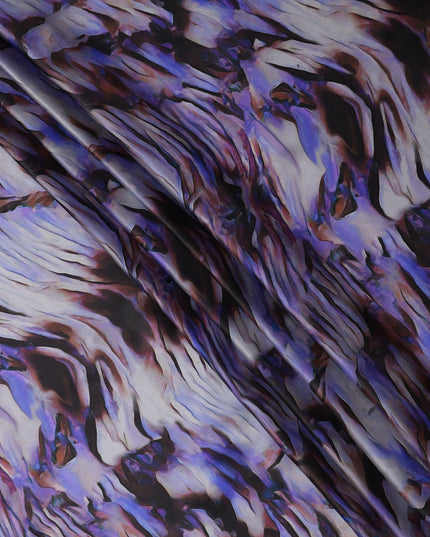 Purple Black Abstract Print Pure Silk Satin Fabric, 140 Cms Width, South Korea-D25231