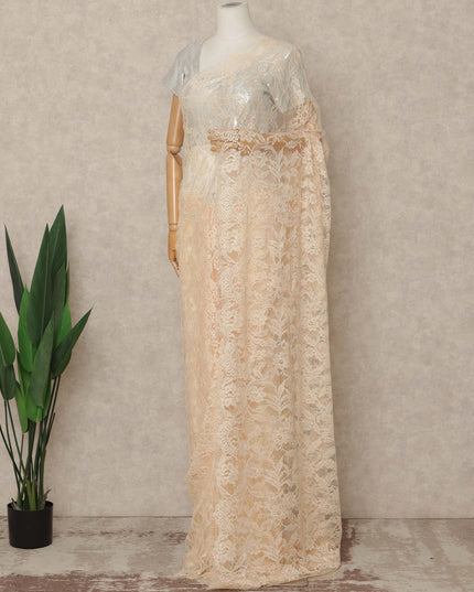Ivory Peach Premium French 2 Tone Chantilly Saree Lace 5.5 Mtrs Length 110 Cms Width Designer Net Fabric Made In France, Blouse Not Included-D28120