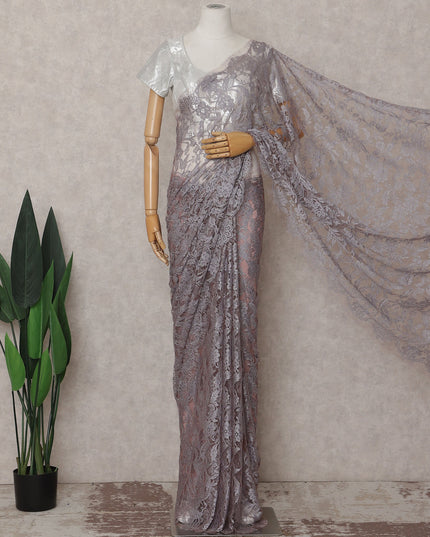 Dusty Lavender Grey French Chantilly Lace Saree