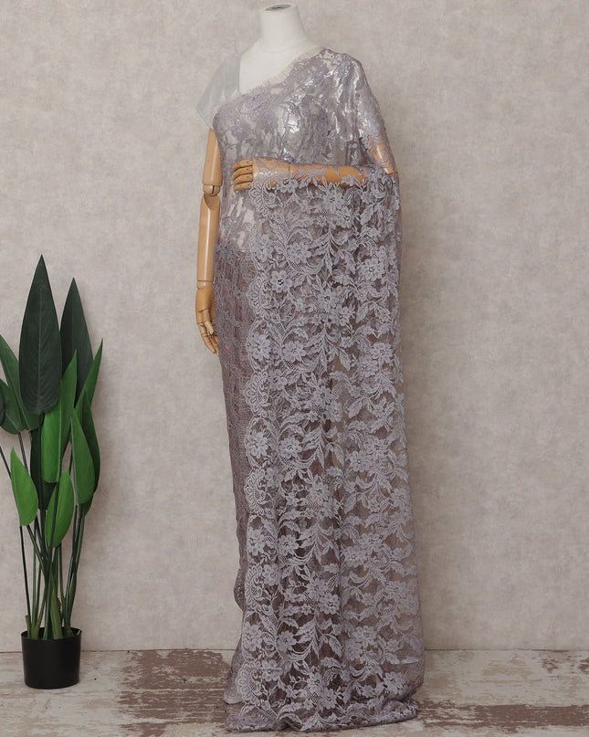 Dusty Lavender Grey French Chantilly Lace Saree