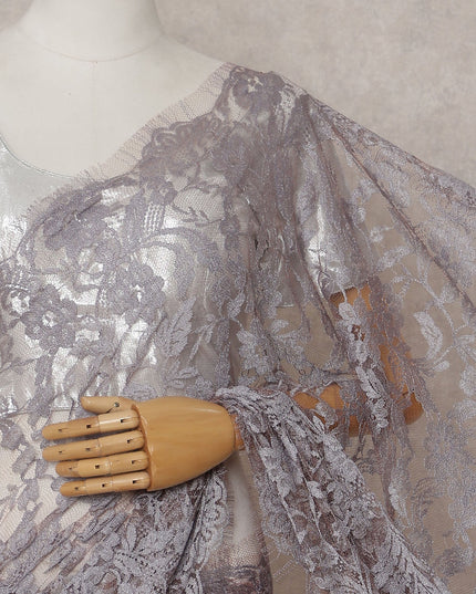 Dusty Lavender Grey French Chantilly Lace Saree