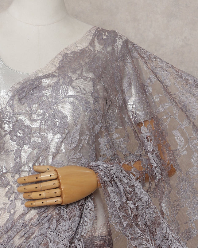 Dusty Lavender Grey French Chantilly Lace Saree