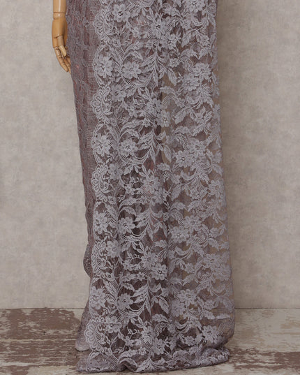 Dusty Lavender Grey French Chantilly Lace Saree