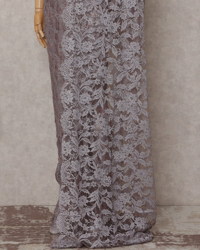 Dusty Lavender Grey French Chantilly Lace Saree