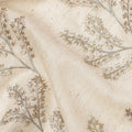 Beige Base Subtle Floral Stem Embroidery Cotton Voile Fabric, 110 Cms, India-D24674