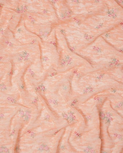 Peach Floral Motif Cotton Voile Embroidery Fabric, 110 cm Width, Made in India-D24681