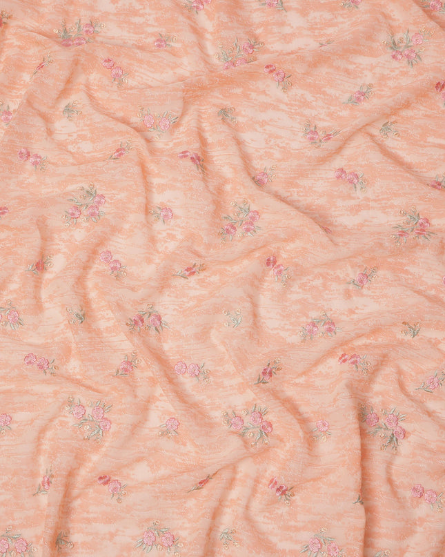 Peach Floral Motif Cotton Voile Embroidery Fabric, 110 cm Width, Made in India-D24681