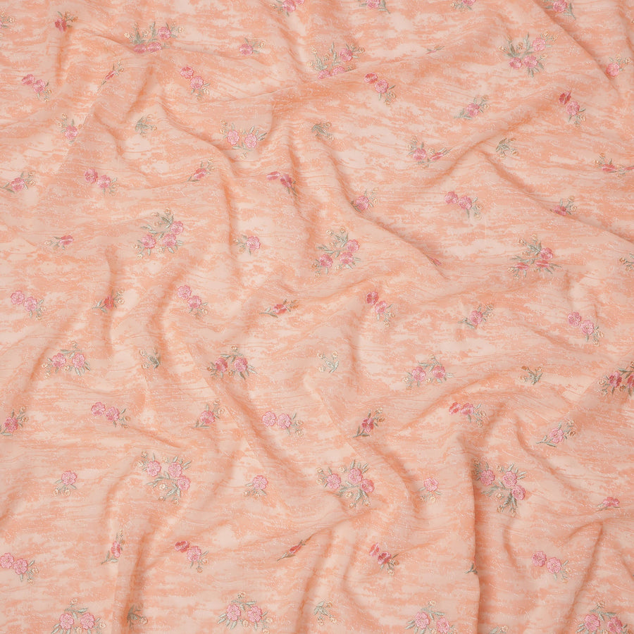 Peach Floral Motif Cotton Voile Embroidery Fabric, 110 cm Width, Made in India-D24681
