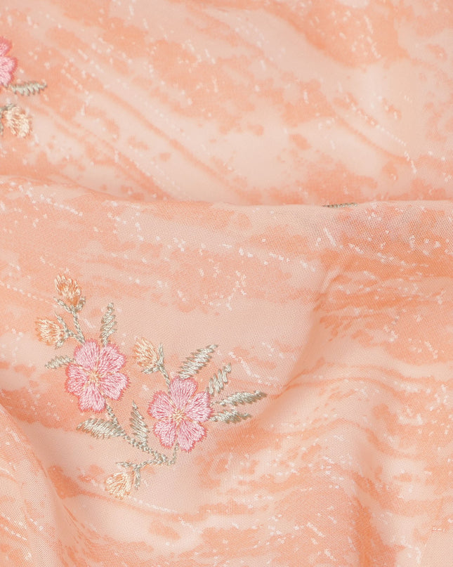 Peach Floral Motif Cotton Voile Embroidery Fabric, 110 cm Width, Made in India-D24681