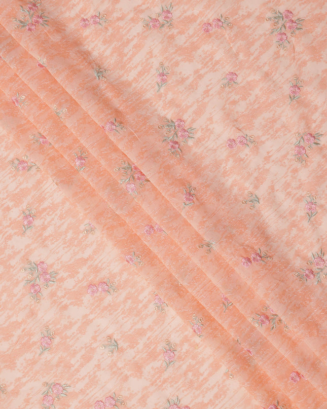Peach Floral Motif Cotton Voile Embroidery Fabric, 110 cm Width, Made in India-D24681