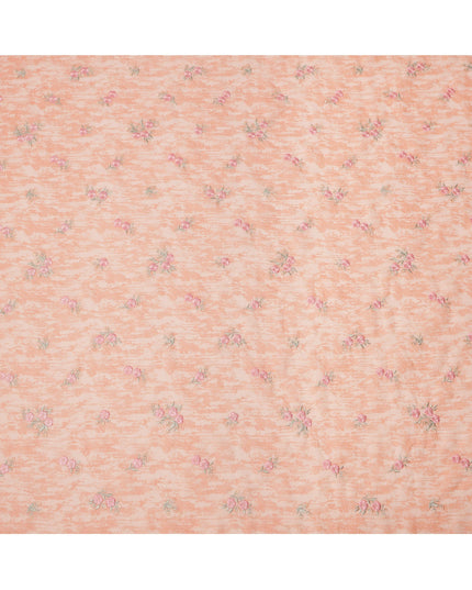 Peach Floral Motif Cotton Voile Embroidery Fabric, 110 cm Width, Made in India-D24681