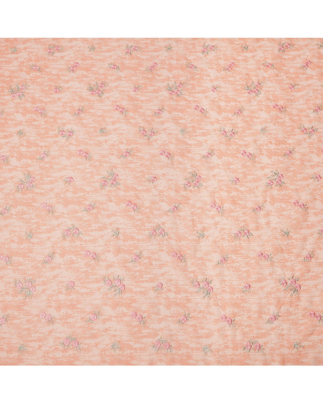 Peach Floral Motif Cotton Voile Embroidery Fabric, 110 cm Width, Made in India-D24681
