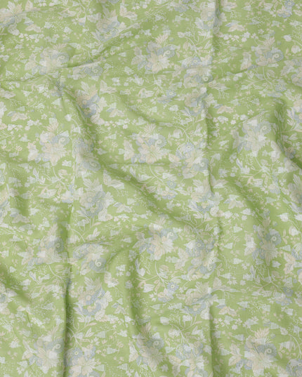 Light Green Traditional Sudanese Thobe Fabric with Soft Multicolor Floral Print, Pure Cotton Voile, 4.5 Mtrs Length, 140 Cms Width, Made in India-D26402
