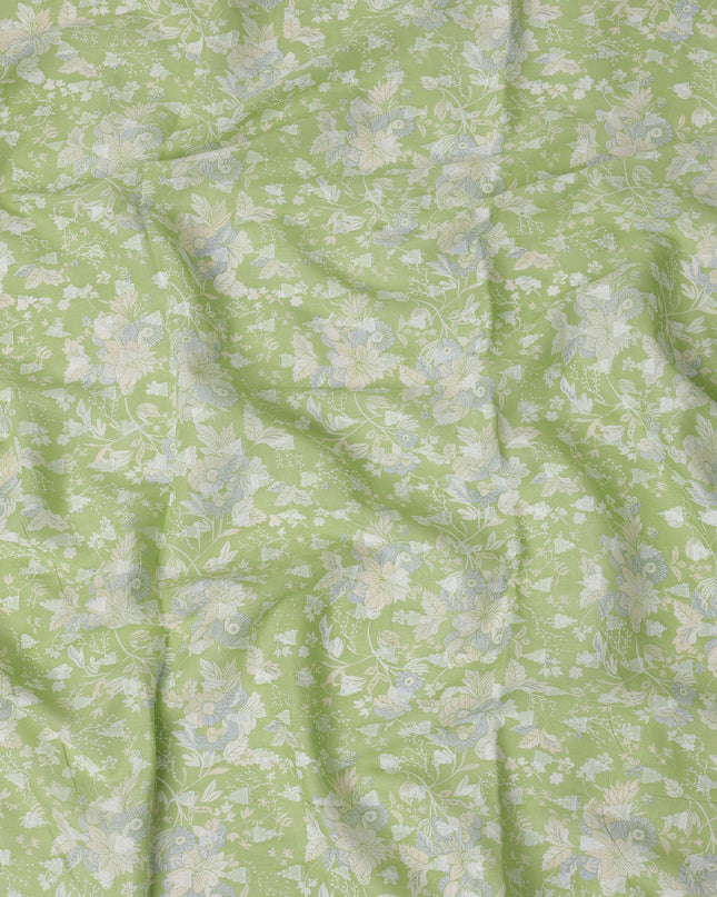 Light Green Traditional Sudanese Thobe Fabric with Soft Multicolor Floral Print, Pure Cotton Voile, 4.5 Mtrs Length, 140 Cms Width, Made in India-D26402