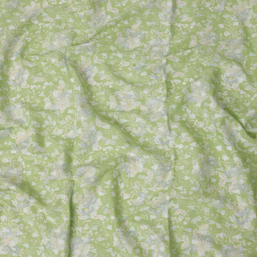 Light Green Traditional Sudanese Thobe Fabric with Soft Multicolor Floral Print, Pure Cotton Voile, 4.5 Mtrs Length, 140 Cms Width, Made in India-D26402