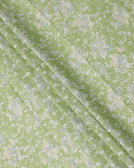 Light Green Traditional Sudanese Thobe Fabric with Soft Multicolor Floral Print, Pure Cotton Voile, 4.5 Mtrs Length, 140 Cms Width, Made in India-D26402
