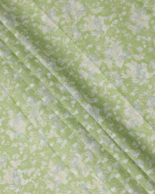 Light Green Traditional Sudanese Thobe Fabric with Soft Multicolor Floral Print, Pure Cotton Voile, 4.5 Mtrs Length, 140 Cms Width, Made in India-D26402