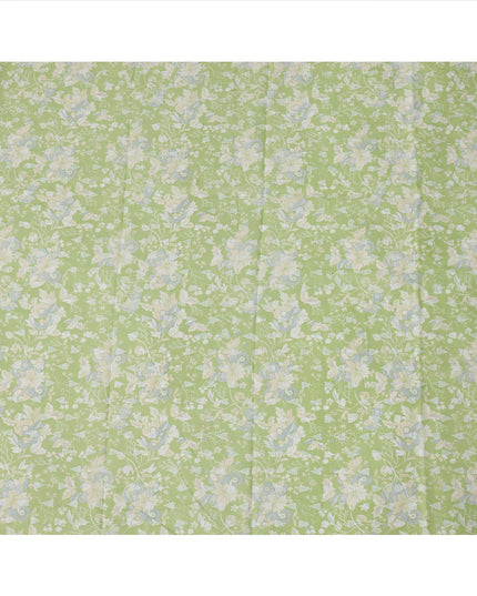 Light Green Traditional Sudanese Thobe Fabric with Soft Multicolor Floral Print, Pure Cotton Voile, 4.5 Mtrs Length, 140 Cms Width, Made in India-D26402