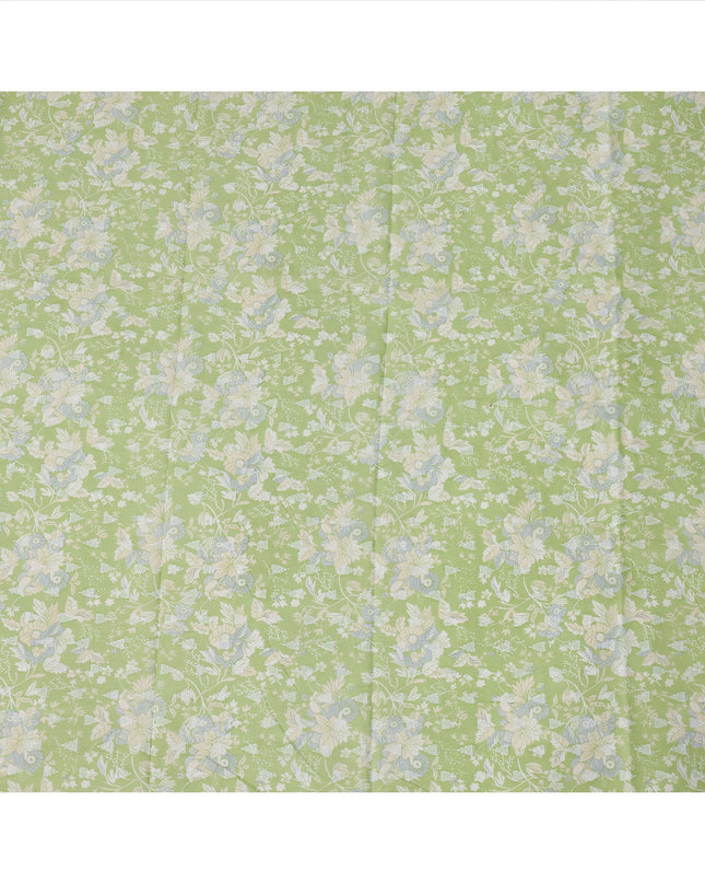 Light Green Traditional Sudanese Thobe Fabric with Soft Multicolor Floral Print, Pure Cotton Voile, 4.5 Mtrs Length, 140 Cms Width, Made in India-D26402