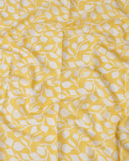 Yellow Traditional Sudanese Thobe Fabric with White Leaf Print, Pure Cotton Voile, 4.5 Mtrs Length, 140 Cms Width, Made in India-D26400