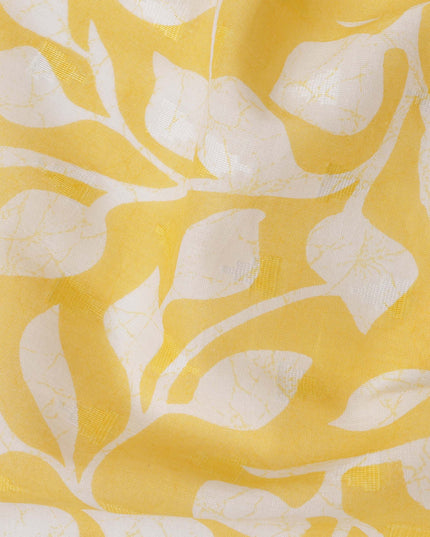 Yellow Traditional Sudanese Thobe Fabric with White Leaf Print, Pure Cotton Voile, 4.5 Mtrs Length, 140 Cms Width, Made in India-D26400