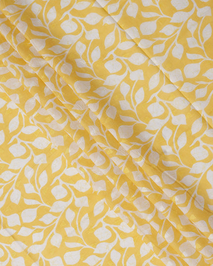 Yellow Traditional Sudanese Thobe Fabric with White Leaf Print, Pure Cotton Voile, 4.5 Mtrs Length, 140 Cms Width, Made in India-D26400