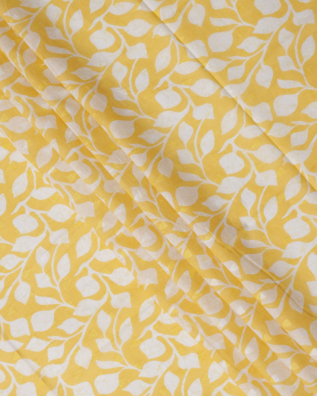 Yellow Traditional Sudanese Thobe Fabric with White Leaf Print, Pure Cotton Voile, 4.5 Mtrs Length, 140 Cms Width, Made in India-D26400