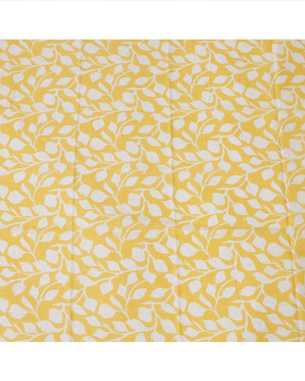 Yellow Traditional Sudanese Thobe Fabric with White Leaf Print, Pure Cotton Voile, 4.5 Mtrs Length, 140 Cms Width, Made in India-D26400