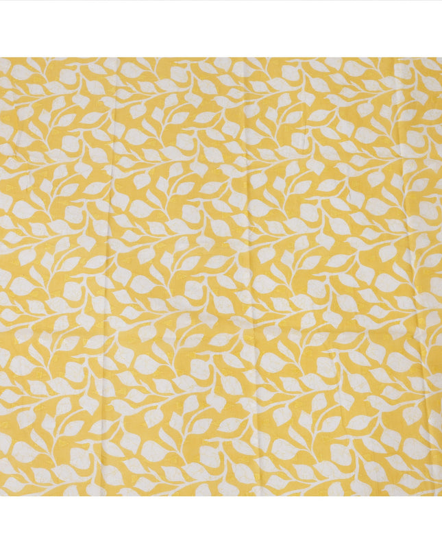 Yellow Traditional Sudanese Thobe Fabric with White Leaf Print, Pure Cotton Voile, 4.5 Mtrs Length, 140 Cms Width, Made in India-D26400
