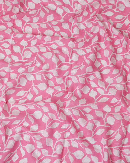 Pink Traditional Sudanese Thobe Fabric with White Leaf Print, Pure Cotton Voile, 4.5 Mtrs Length, 140 Cms Width, Made in India-D26401