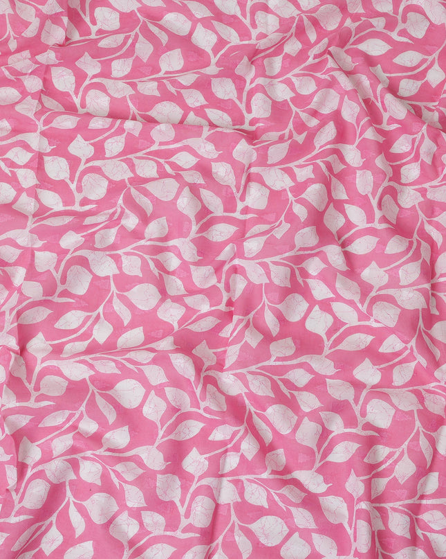 Pink Traditional Sudanese Thobe Fabric with White Leaf Print, Pure Cotton Voile, 4.5 Mtrs Length, 140 Cms Width, Made in India-D26401