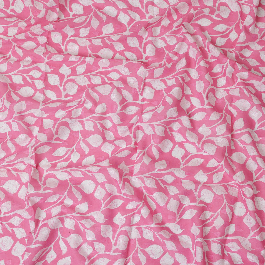 Pink Traditional Sudanese Thobe Fabric with White Leaf Print, Pure Cotton Voile, 4.5 Mtrs Length, 140 Cms Width, Made in India-D26401