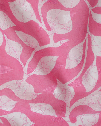 Pink Traditional Sudanese Thobe Fabric with White Leaf Print, Pure Cotton Voile, 4.5 Mtrs Length, 140 Cms Width, Made in India-D26401