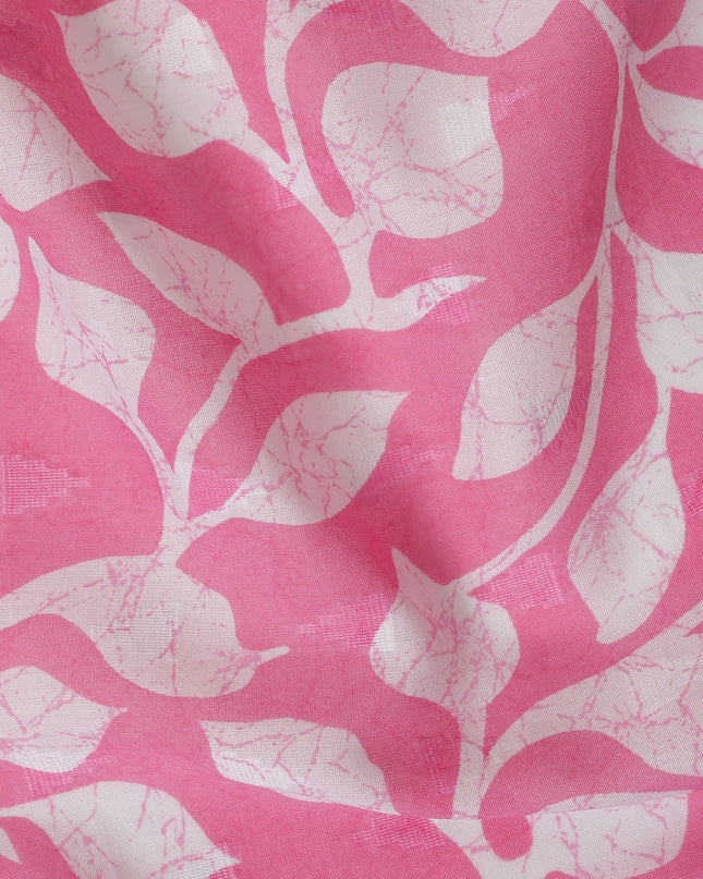 Pink Traditional Sudanese Thobe Fabric with White Leaf Print, Pure Cotton Voile, 4.5 Mtrs Length, 140 Cms Width, Made in India-D26401