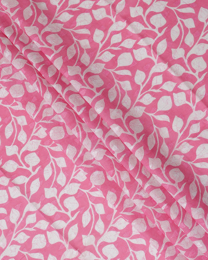 Pink Traditional Sudanese Thobe Fabric with White Leaf Print, Pure Cotton Voile, 4.5 Mtrs Length, 140 Cms Width, Made in India-D26401
