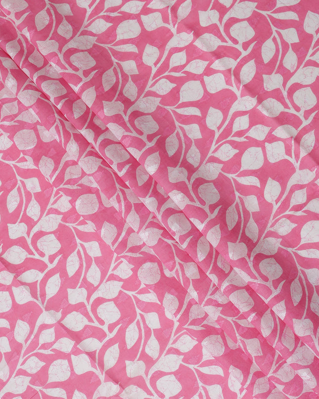 Pink Traditional Sudanese Thobe Fabric with White Leaf Print, Pure Cotton Voile, 4.5 Mtrs Length, 140 Cms Width, Made in India-D26401
