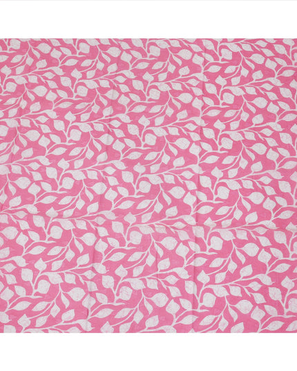 Pink Traditional Sudanese Thobe Fabric with White Leaf Print, Pure Cotton Voile, 4.5 Mtrs Length, 140 Cms Width, Made in India-D26401