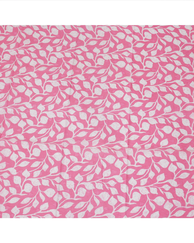 Pink Traditional Sudanese Thobe Fabric with White Leaf Print, Pure Cotton Voile, 4.5 Mtrs Length, 140 Cms Width, Made in India-D26401