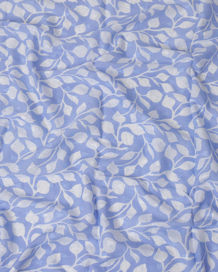 Light Blue Traditional Sudanese Thobe Fabric with White Leaf Print, Pure Cotton Voile, 4.5 Mtrs Length, 140 Cms Width, Made in India-D26399