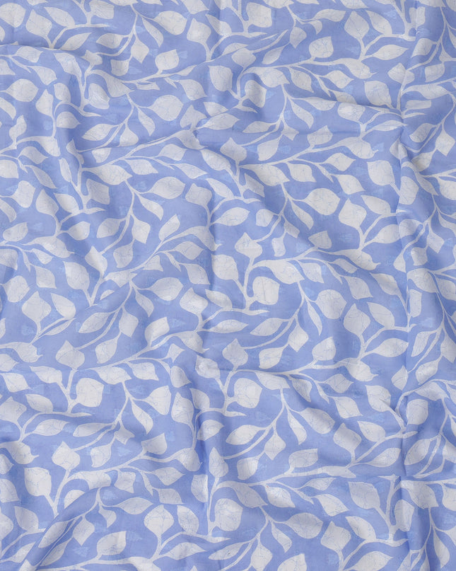 Light Blue Traditional Sudanese Thobe Fabric with White Leaf Print, Pure Cotton Voile, 4.5 Mtrs Length, 140 Cms Width, Made in India-D26399