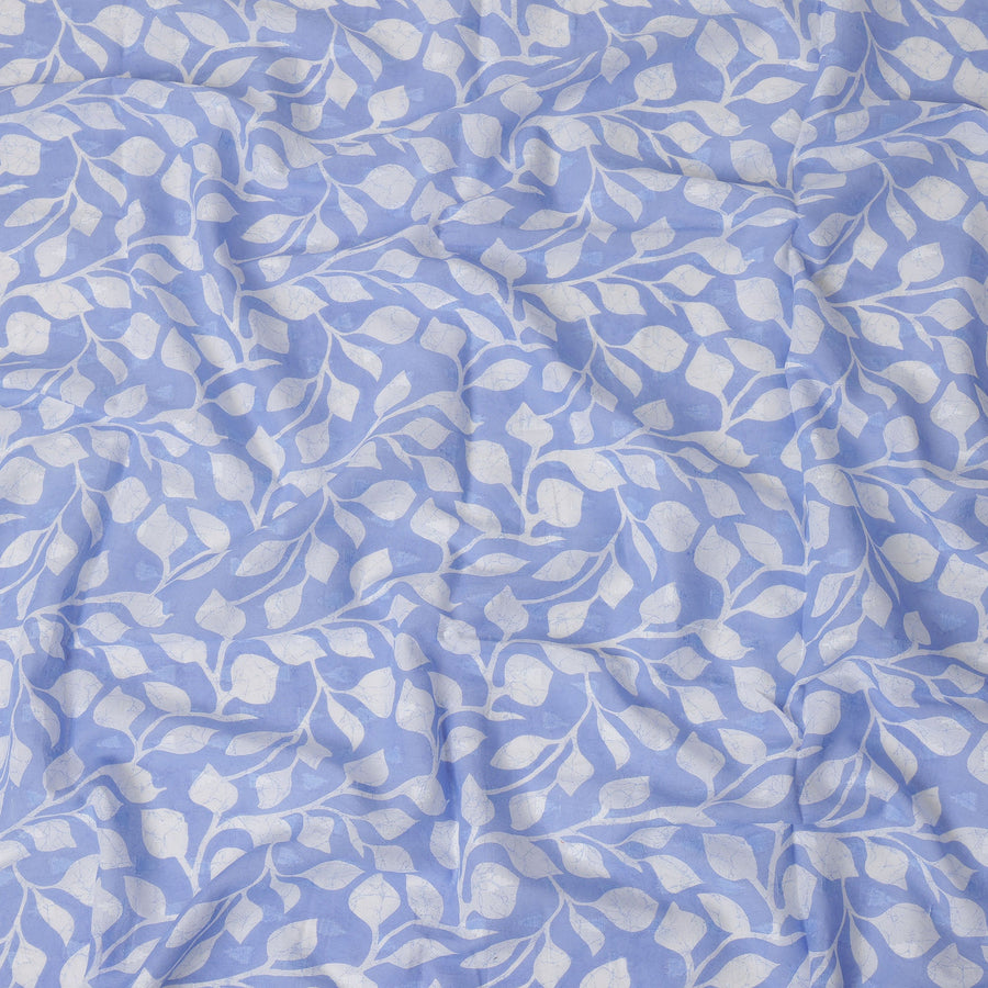 Light Blue Traditional Sudanese Thobe Fabric with White Leaf Print, Pure Cotton Voile, 4.5 Mtrs Length, 140 Cms Width, Made in India-D26399