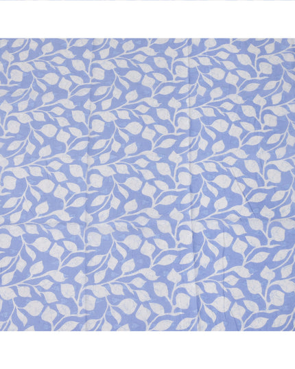 Light Blue Traditional Sudanese Thobe Fabric with White Leaf Print, Pure Cotton Voile, 4.5 Mtrs Length, 140 Cms Width, Made in India-D26399