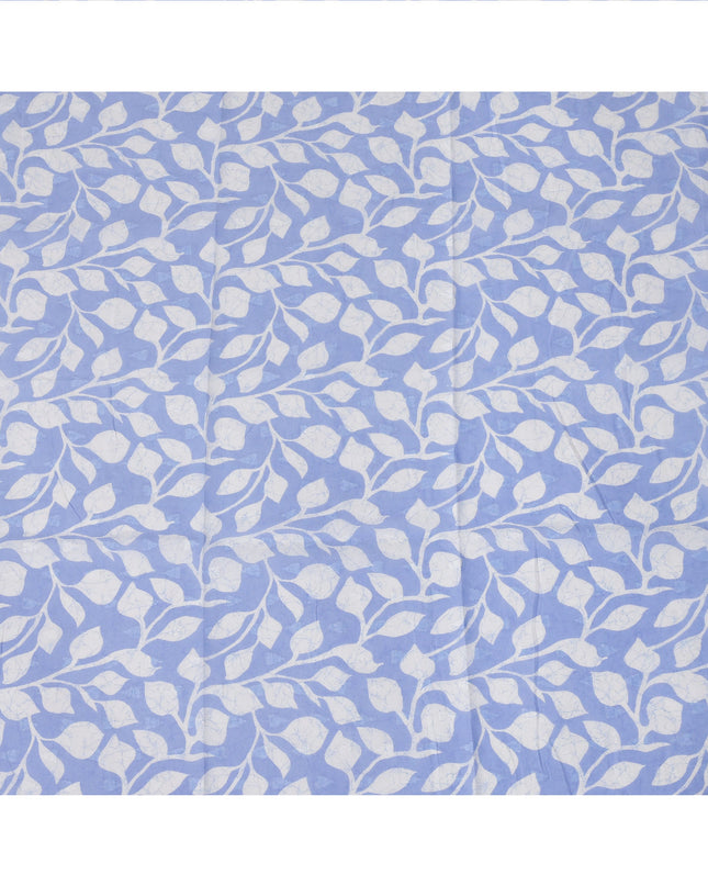 Light Blue Traditional Sudanese Thobe Fabric with White Leaf Print, Pure Cotton Voile, 4.5 Mtrs Length, 140 Cms Width, Made in India-D26399